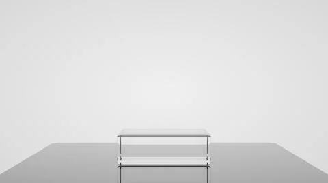 3D glassy podium for packaging presentation. Product display with white plastic Illustrazione stock