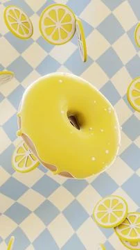 3D glazed donut vertical spin falling lemon curd citrus fresh vitamins summer Stock Illustration
