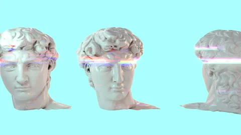 3D Glitch of David head on light background Sculpture David 3D Glitch Animation. Stock Footage 217415713