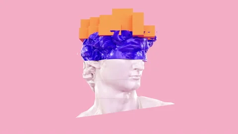 3d glitch of David head on pink background. Sculpture David 3D Glitch Animation. Stock Footage 212852103