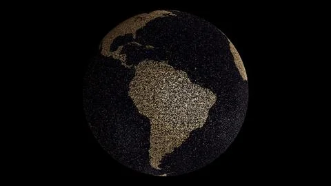 3D Glitter Earth on black background. South America Stock Illustration