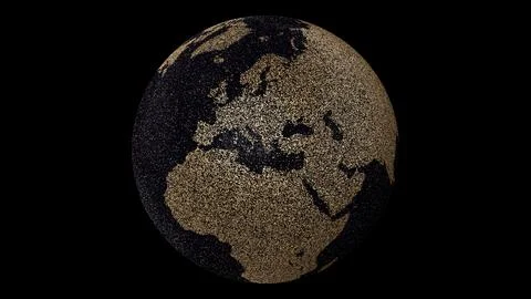 3D Glitter Earth on black background. Europe Stock Illustration