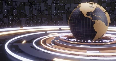 3D Global Digital map. Futuristic cosmic planet globe. Sci Fi looped animation. Stock Footage 195417519