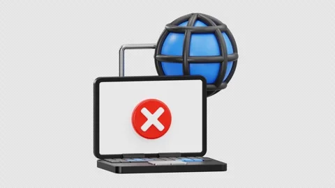3D Global Internet Connection Failed Error on Laptop Animation, Alpha Channel Stock Footage 313993553