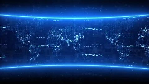 3D Global network modern Virtual TV News Studio and internet connection Loop Stock Footage 157761103