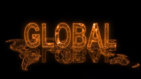 3d Global text technology earth map orange glow Stock Photos