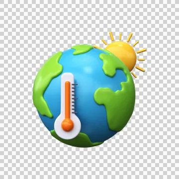 3d global warming icon with thermometer. Environmental issues Stock Illustration