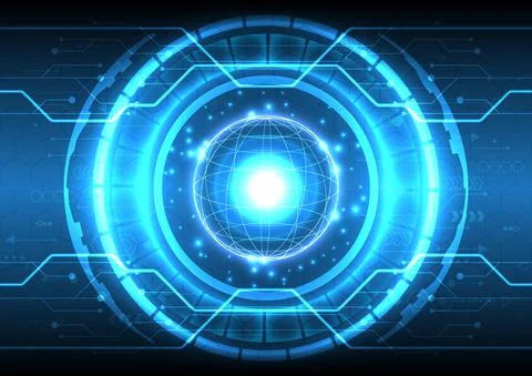 3D globe and neon light. Futuristic Sci-Fi glowing HUD circle element. Abstra Иллюстрация