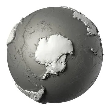3D Globe Antarctica Globe model with detailed topography without water. An... Stock Photos