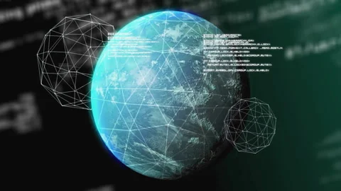 3D globe appearing center, wireframe spheres rotating, mesh forming, code Stock Footage 311678353