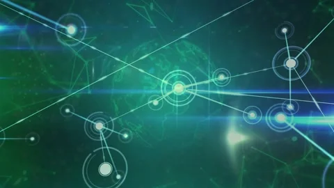 3D globe appearing triggers nodes emerging, lines linking, beams sweeping, Video stock 320068879