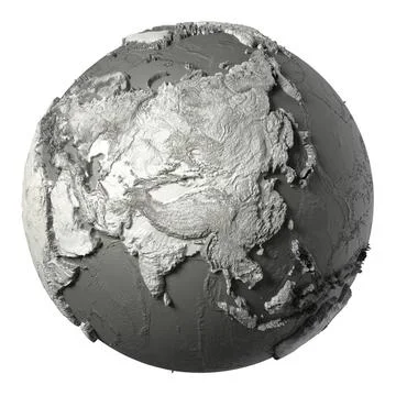 3D Globe Asia Globe model with detailed topography without water. Asia. 3d... Stock Photos