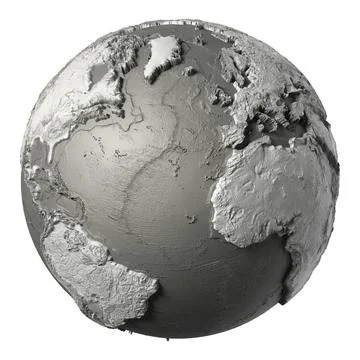 3D Globe Atlantic Ocean Globe model with detailed topography without water... Stock Photos