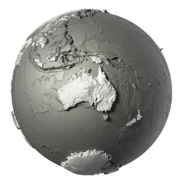 3D Globe Australia Globe model with detailed topography without water. Aus... Stock Photos