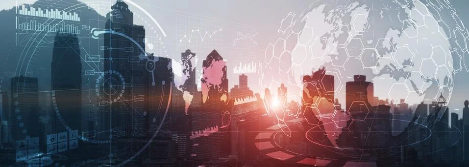 3D Globe City. Visual interface char graphics diagrams infographics business Stock Photos