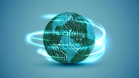 3D globe with electric circuit, vector illustration Stock Illustration