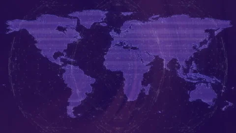 3D globe emerging behind map, rotating with data arcs, nodes forming dotted map Stock Footage 312482446