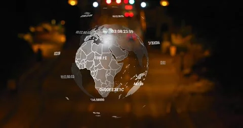 3D globe emerging from left triggered by taillight bokeh, rotating and showing 動画素材 321978854