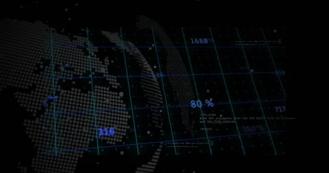 3D globe emerging triggers rotating globe updating labels and percentages Video stock 318194837