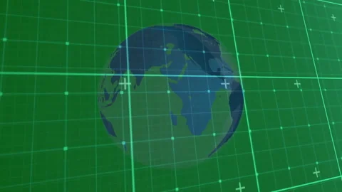 3D globe grid scan starting turning westward sliding scanlines revealing South Stock Footage 312417127