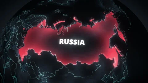 3D Globe Highlight on Russia with Glowing Borders and Text Vidéo 334843143
