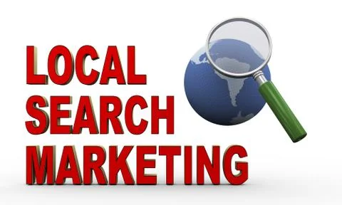 3d globe, magnifier and local search marketing Stock Illustration