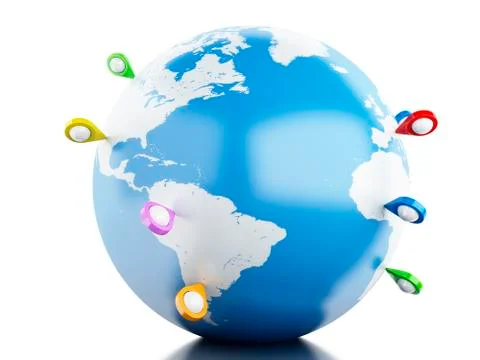 3D Globe with map pointer. Stock Illustration