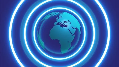 3D globe with neon circles around, vector illustration Stock Illustration