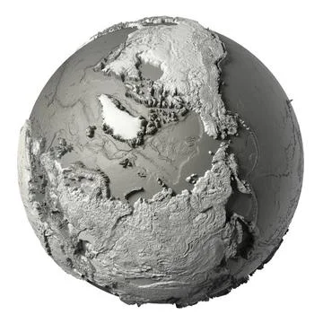 3D Globe North Pole Globe model with detailed topography without water. No... Stock Photos