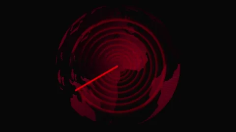 3D globe with red dots and concentric rings, global connection feels dynami.. 库存影片 332664003