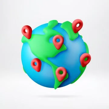 3D globe with red location pins 스톡 일러스트