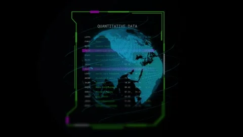 3D globe rotating on data pulse, HUD columns sliding and revealing hemispheres, Stock Footage 334729115