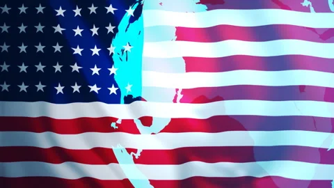 3D globe rotating with waving American flag. US global politic, emergency events Stock Footage 303729596