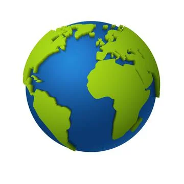 3d globe. Round world map with green continents and blue oceans, america africa Stock Illustration