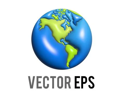 3D globe showing Americas icon, showing North, South America in green again.. Stock Illustration