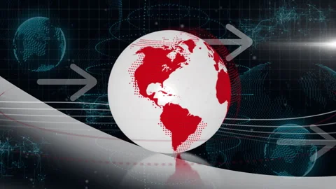 3D globe showing Americas in red rotating over grid lines with streaming arrows Stock Footage 309285930