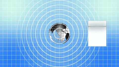 3D globe with signals and white rectangular panel. 3D globe for global comm.. Stock Footage 337815728