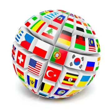 3D globe sphere with flags of the world on white イラスト素材