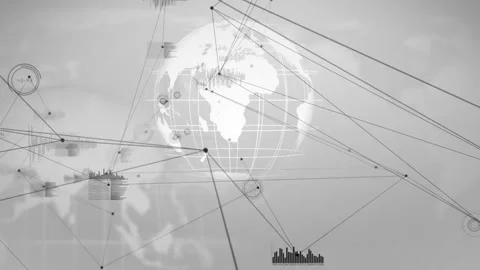3D globe spinning in digital interface, showing grid overlays with data nodes Stock Footage 307885045