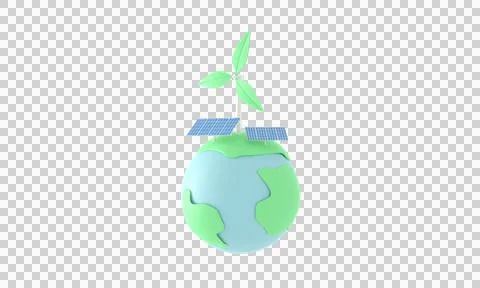 3d Globe tree and solar cell windmill. Earth Day Save World Environment icon Illustrazione stock