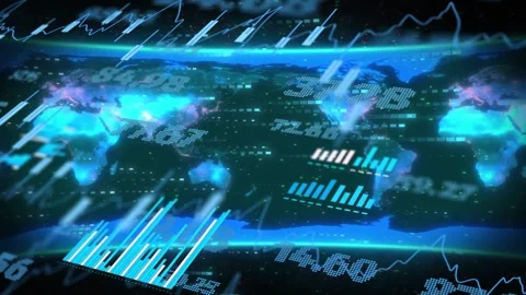 3D globe updating charts and numbers, starting with diagonal streaks sweeping, Stock Footage 335211979
