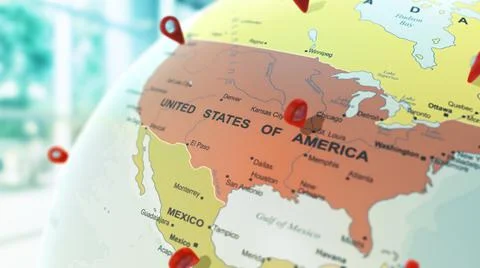 3d globe with USA location points. Illustrazione stock