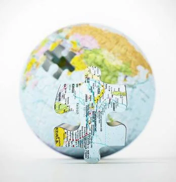 3D globe with world map consisting of puzzle parts isolated on white backg... Stock Photos