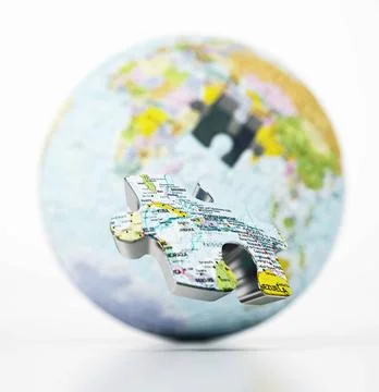 3D globe with world map consisting of puzzle parts isolated on white backg... Stock Photos