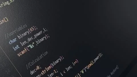 3D Glossy Black C programming HD wallpaper in VS Code 库存插图