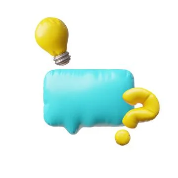 3D glossy blue empty inflated balloon speech bubble with question mark sign and Stock Illustration