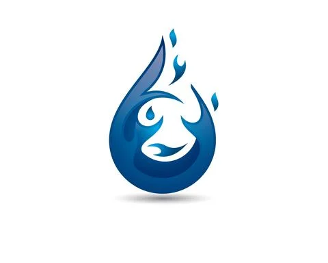 3D Glossy Blue Fire or Flame round at bottom ust like water drops icon Stock Illustration