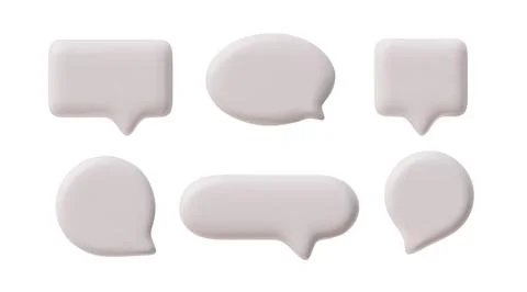 3D glossy empty white speech bubbles various shapes vector set, render circle Stock Illustration