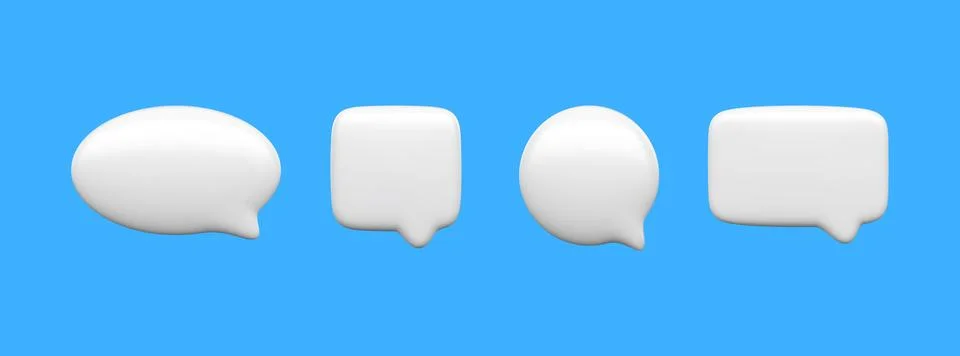 3D glossy empty white speech bubbles various shapes vector set isolated. Stock Illustration