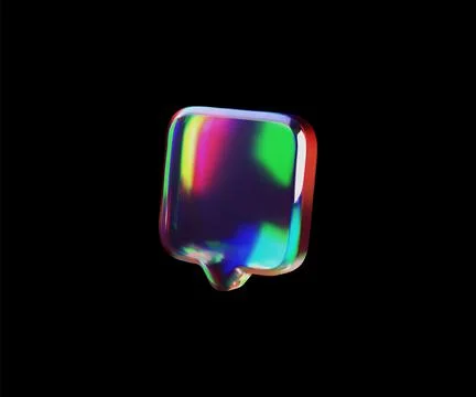 3D glossy glass speech bubble holographic dispersion effect vector icon, volume Stock Illustration